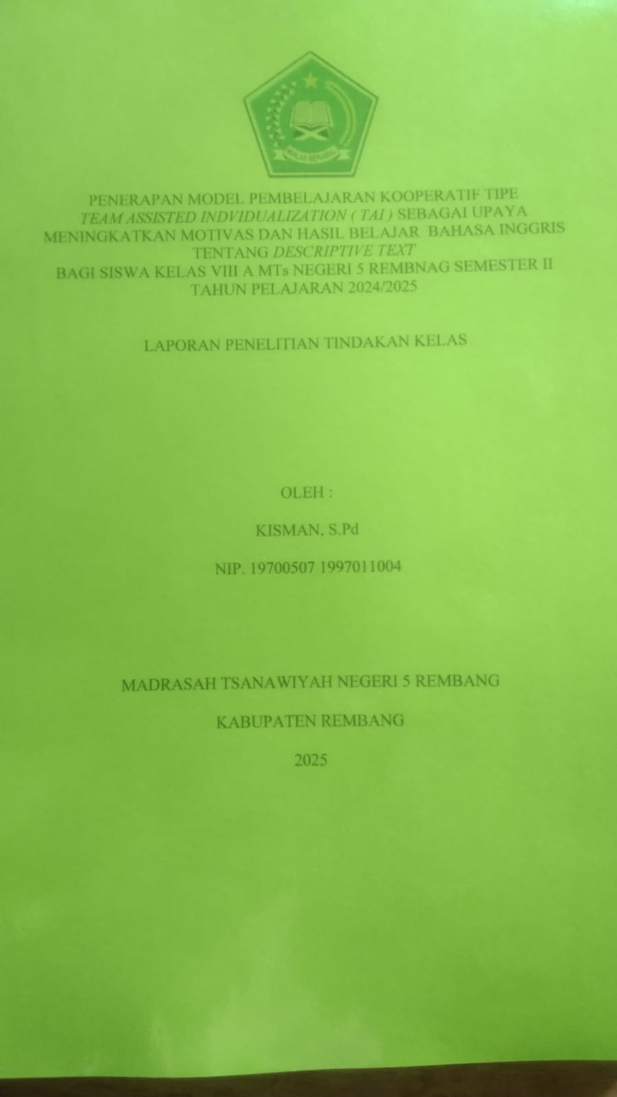 PENERAPAN MODEL PEMBELAJARAN KOOPERATIF TIPE 'TAI'